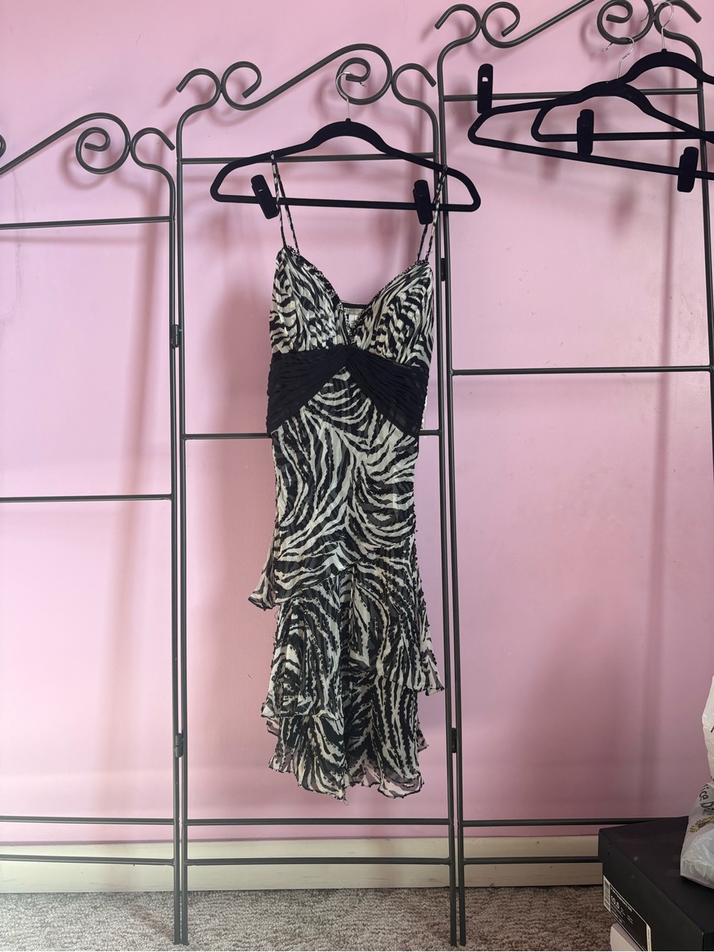 NWT 100% Silk y2k Zebra Print Tiered Cocktail Dress